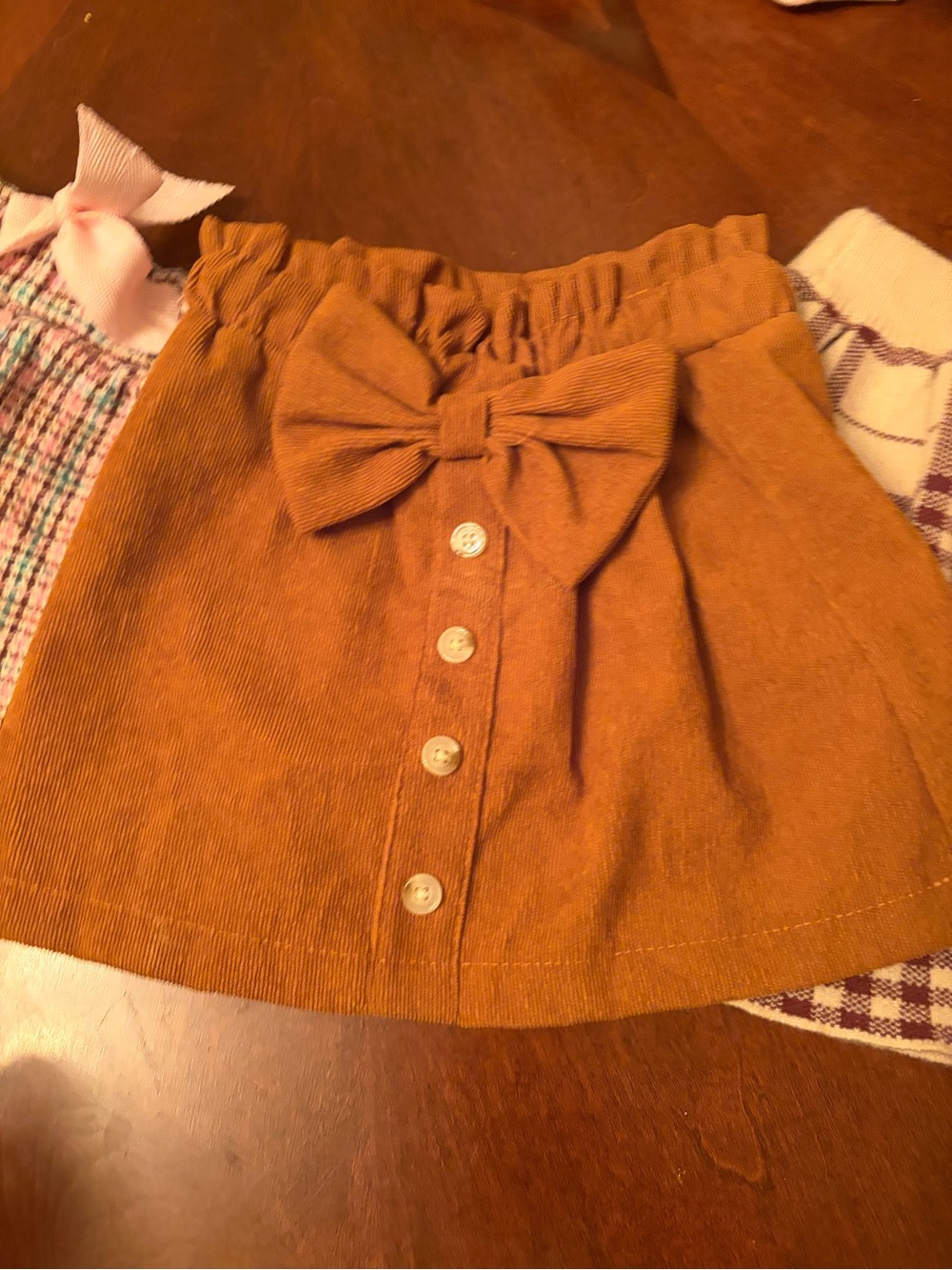 Girls' Corduroy Button-Front Skirt with Bow - Rust